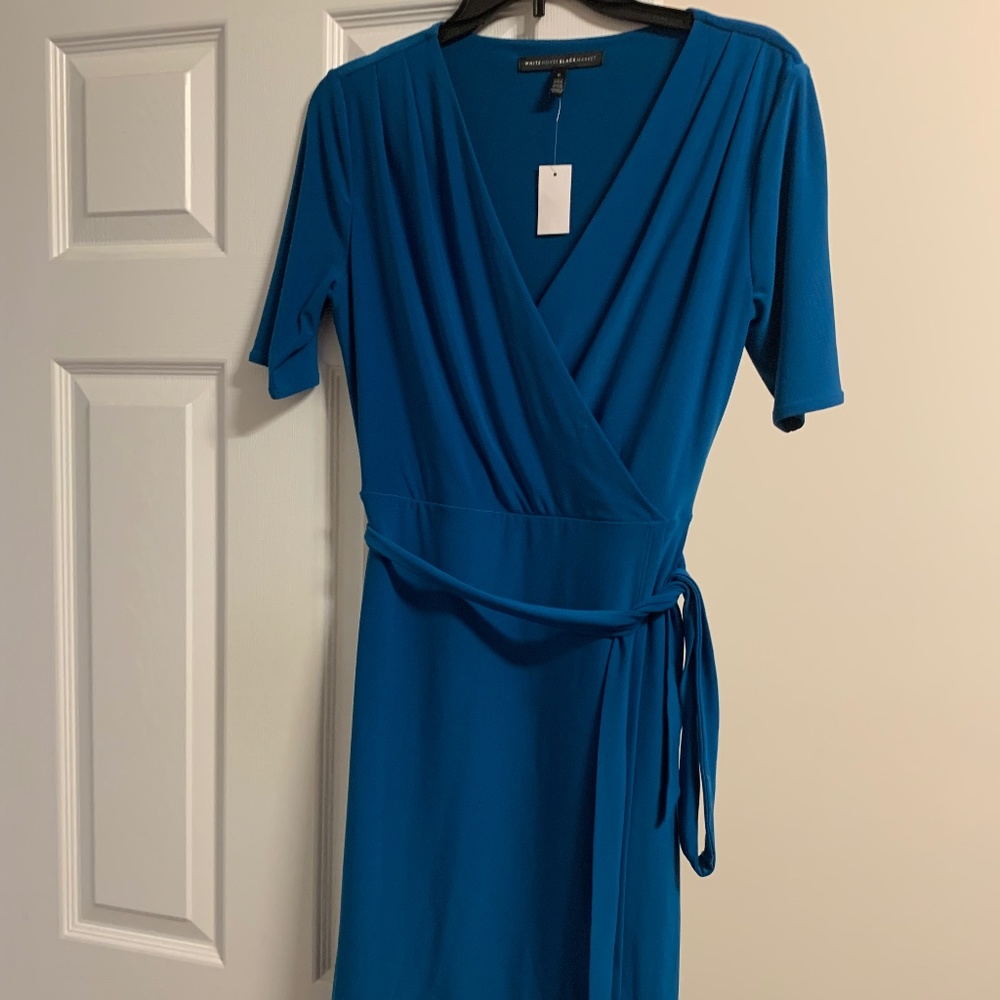 White House black market teal wrap dress sz 6 NWT